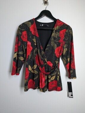 Leslie Fay 3/4" Length Sleeve Faux Wrap Top